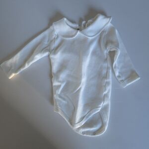 Calamaro Cream Long Sleeve Baby Bodysuit with Peter Pan Collar 3m